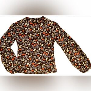 Vintage 1970s Handmade Turtle Print Puff Sleeve Top